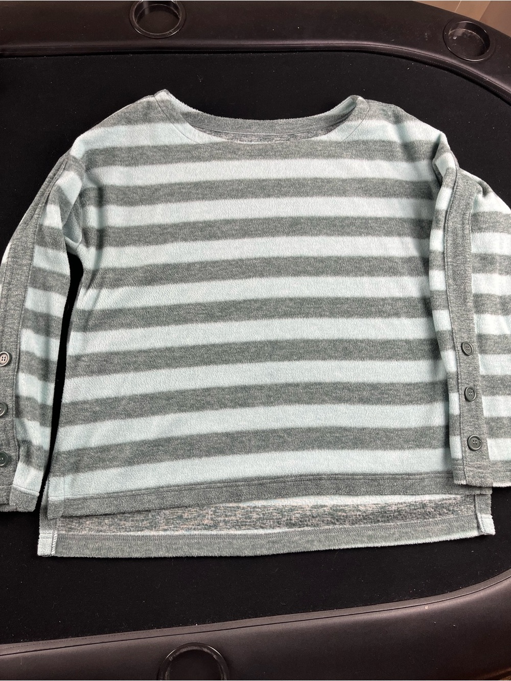 Striped Long-Sleeve fleece Women’s Top in mint green and Gray